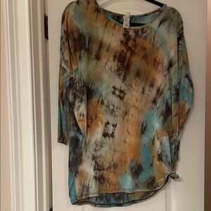 Elegant Tie-Dye Long Sleeve Top - Blue and Brown